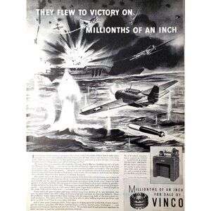 PRINT AD 1943 Vinco Optical Master Inspection Dividing Head WWII Battle Scene